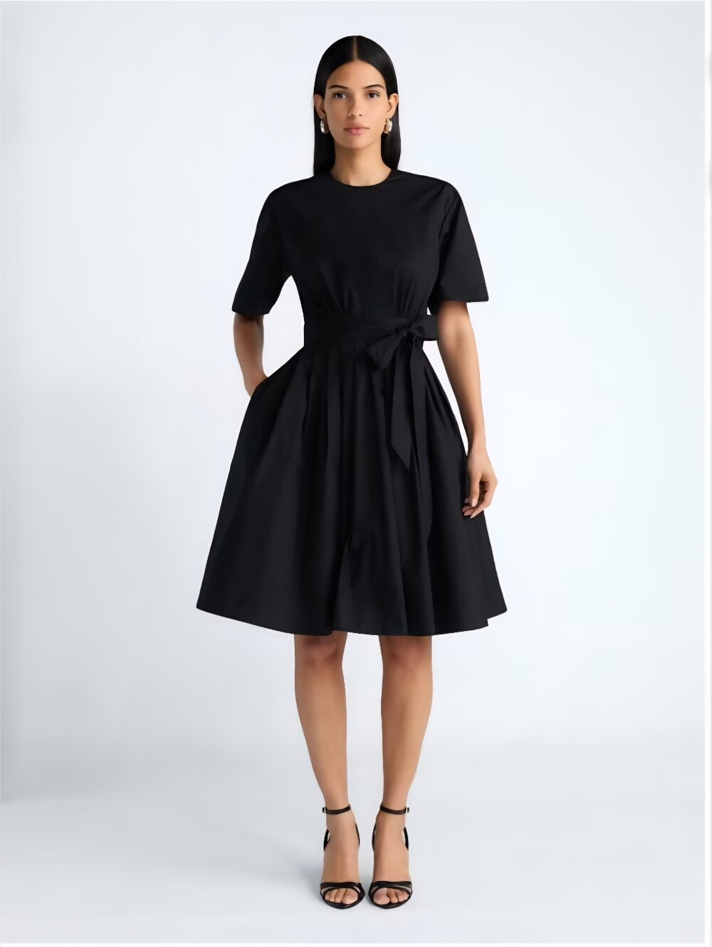 NWT Devil Wears Prada Scoop Collection Cotton Tie Waist Midi Dress Blk, 14 (L)